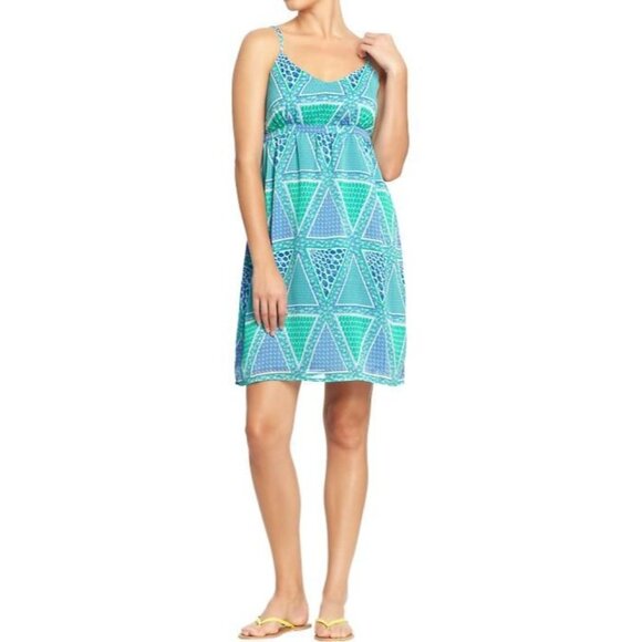 Old Navy Womens Sleeveless Geometric V-Neck Sundress Size M Blue Summer Smocked - Picture 1 of 10